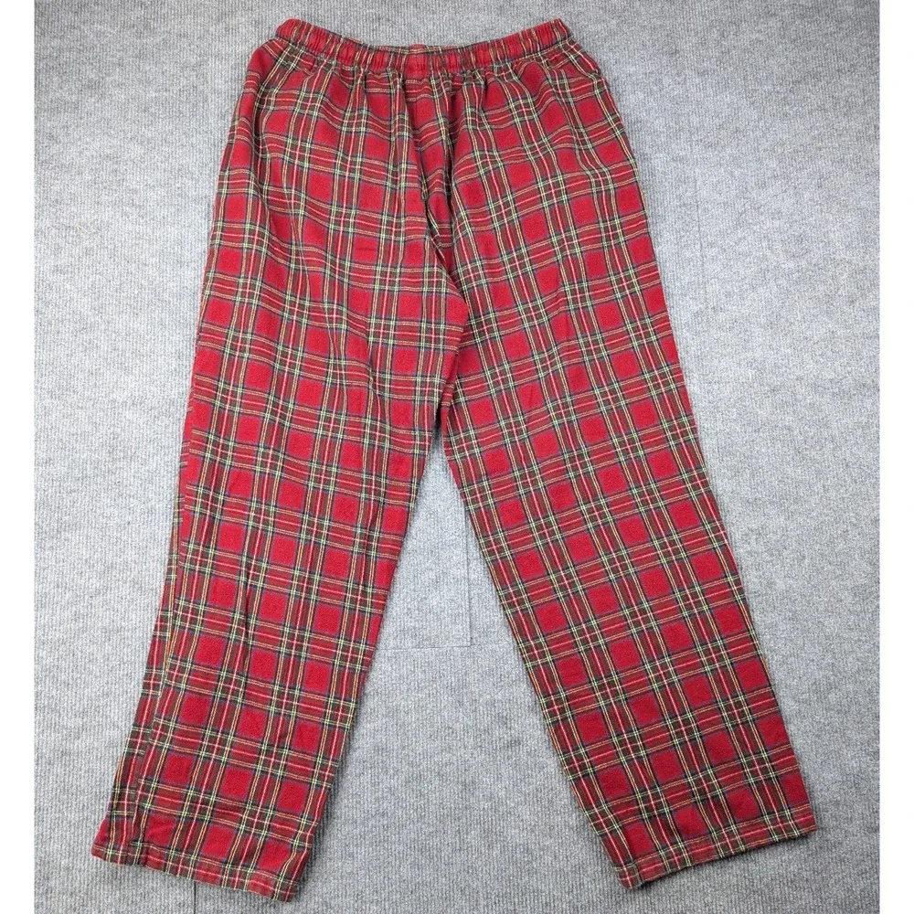LL Bean Pajama Pants Mens Medium Flannel Red Brushed Cotton Tartan Outdoor Cabin